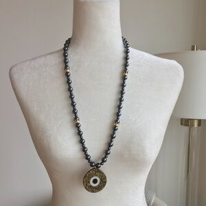 Hematites necklace evil eye long gemstone